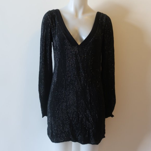 MLV Black V-Neck Beaded Dress Sz S * - Picture 3 of 11